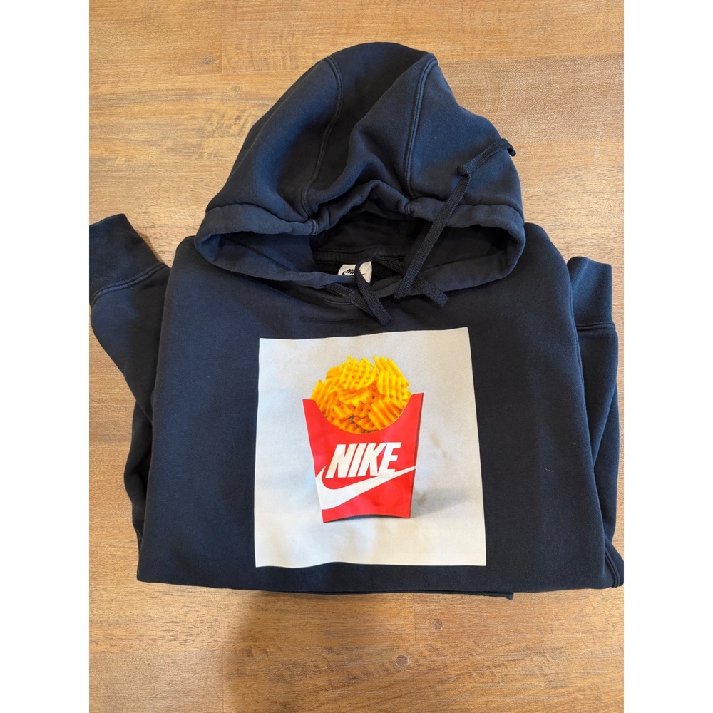 Nike Mens Waffle Fries Graphic Pullover Hoodie Black S Sweatshirt CFA Fast Food